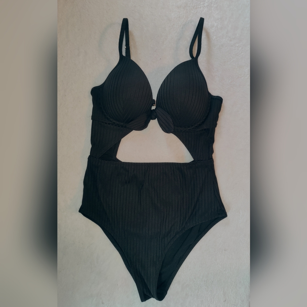 SHADE & SHORE Black Ribbed & Padded Monokini